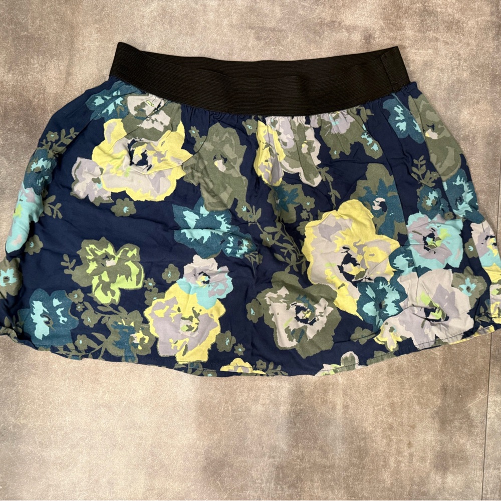 SO Blue Floral Skirt with Black Waistband